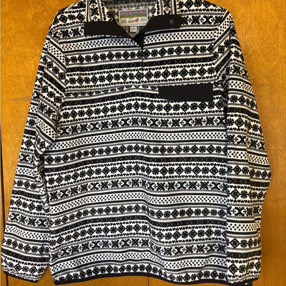 Jachs Cabin Black and White Fleece Pullover Cozy Comfortcore Size S‎